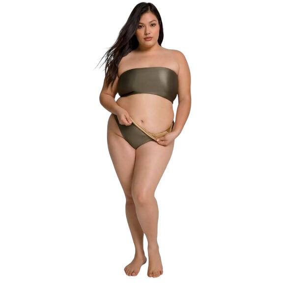 Good American Reversible Good Waist Cheeky Bottom 8 5XL High Shine Sage Gold NWT - Picture 12 of 13